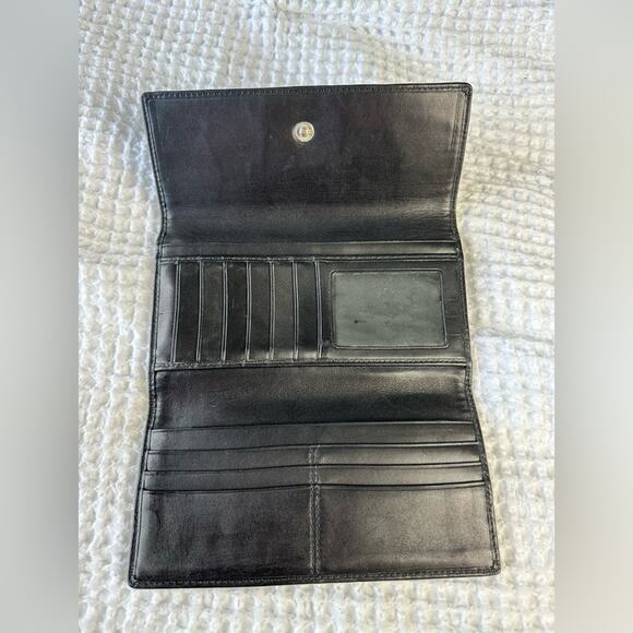 Coach Signature Leather Trim Trifold Full Size Wallet Black - Picture 3 of 7